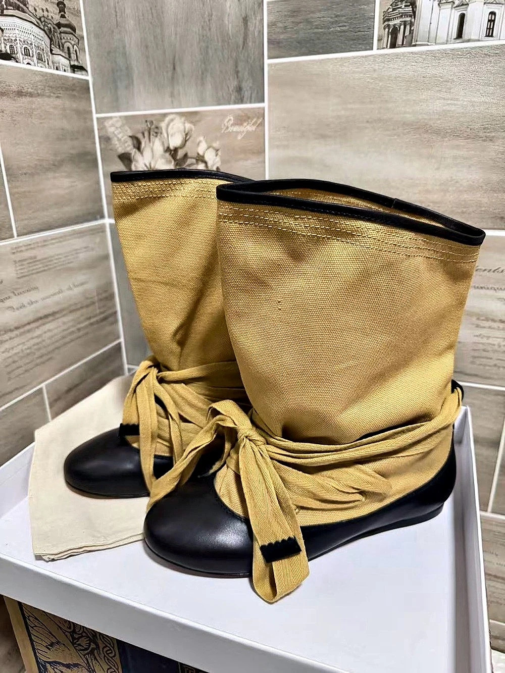 Isabel Marant Nowles Canvas and Leather Boots Gold & Black